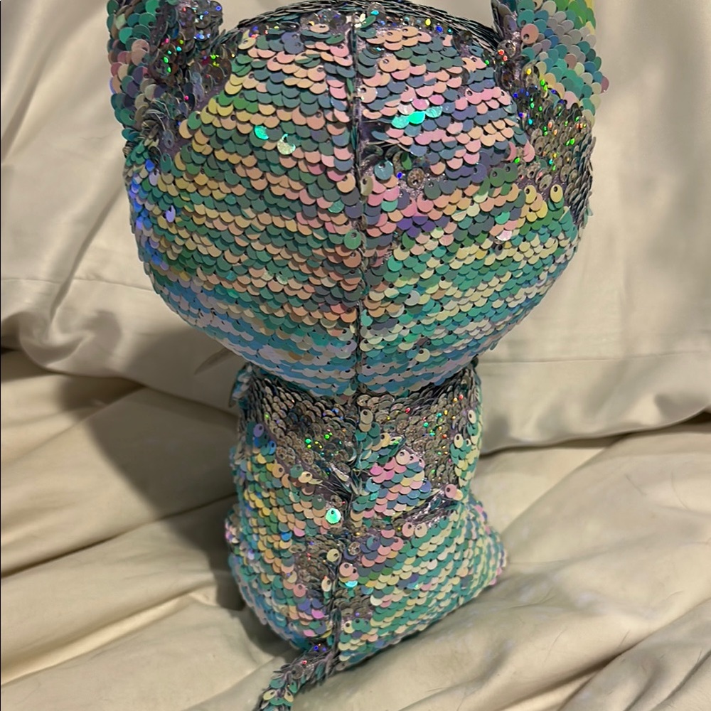 Ty Multicolor Sequin Stuffed Cat with pink eyes - Picture 9 of 13